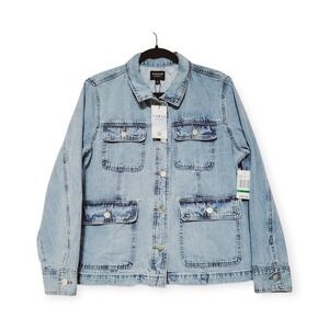 Curve Appeal Denim‎ Jacket Women's Large Blue Jean Button Front Pockets NWT